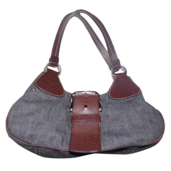 Prada Vintage Dark Rinse Denim and Brown Leather HOBO Satchel
